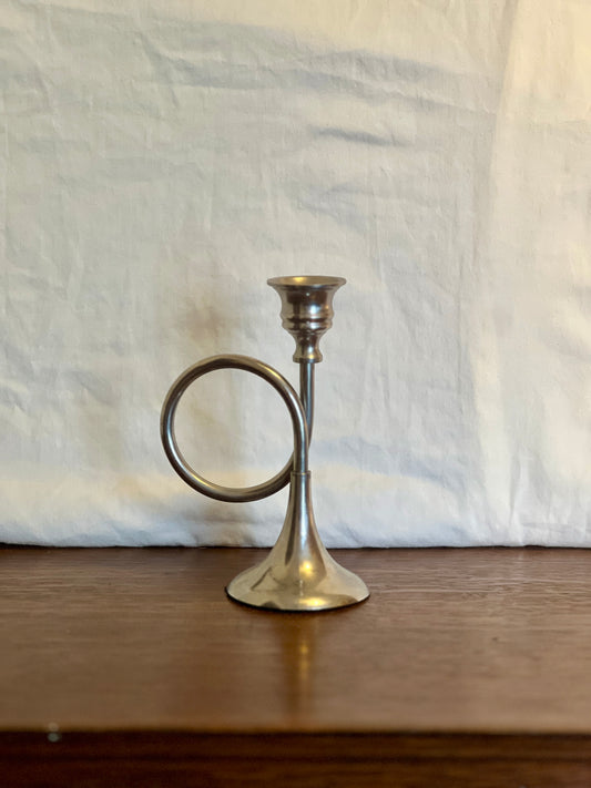 Silver Toned French Horn Candlestick