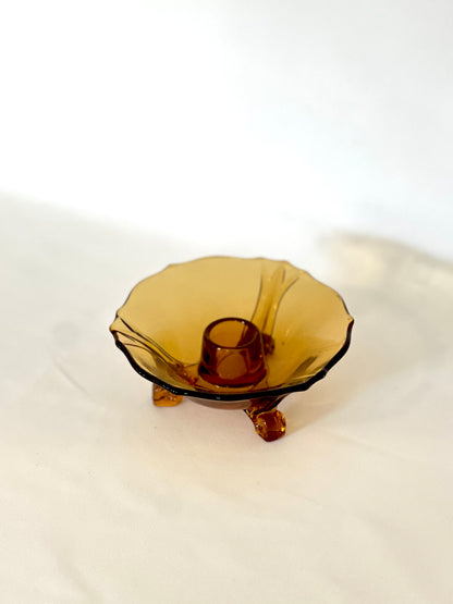 Amber Depression Glass Candlestick Holder
