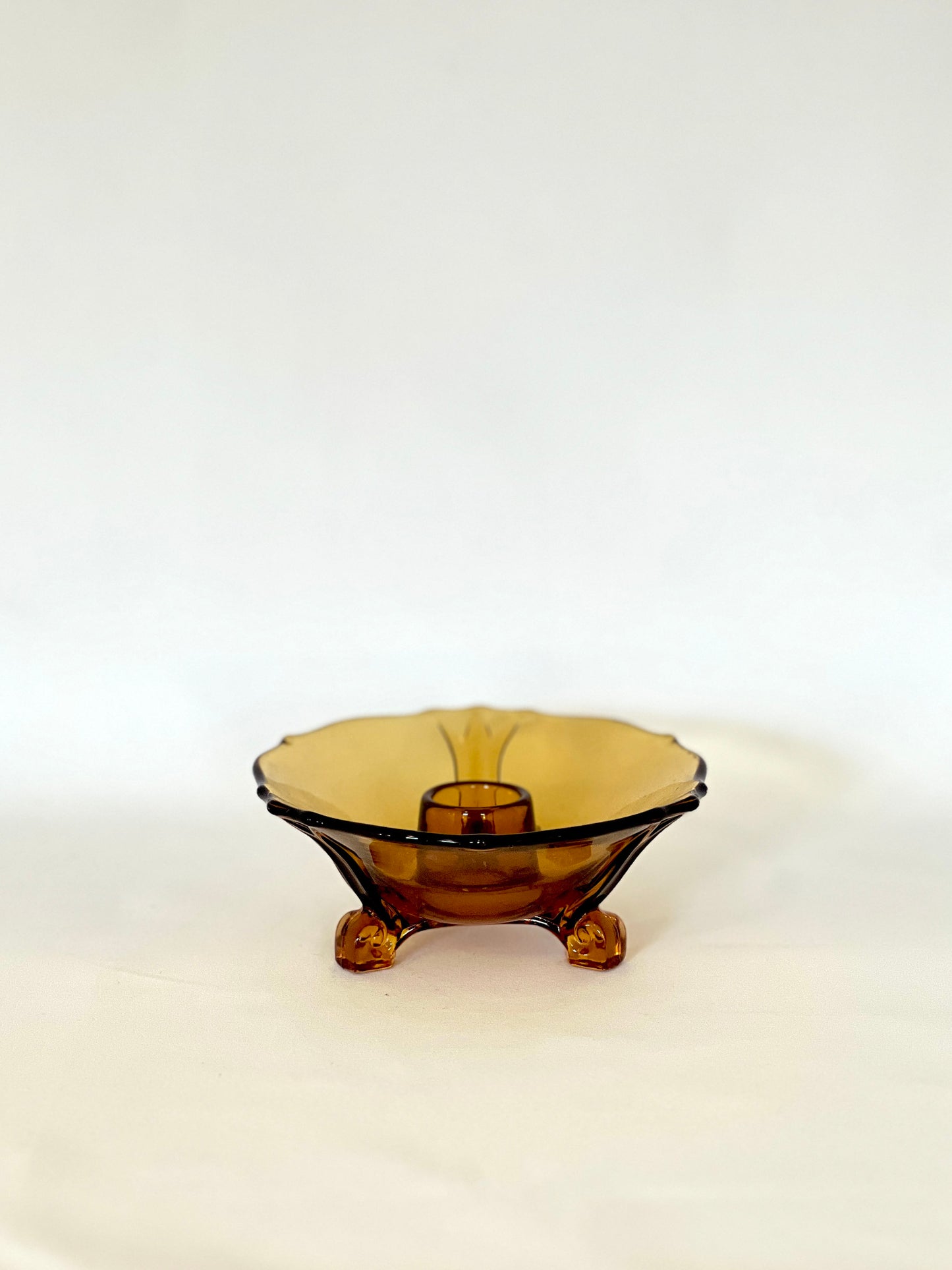 Amber Depression Glass Candlestick Holder